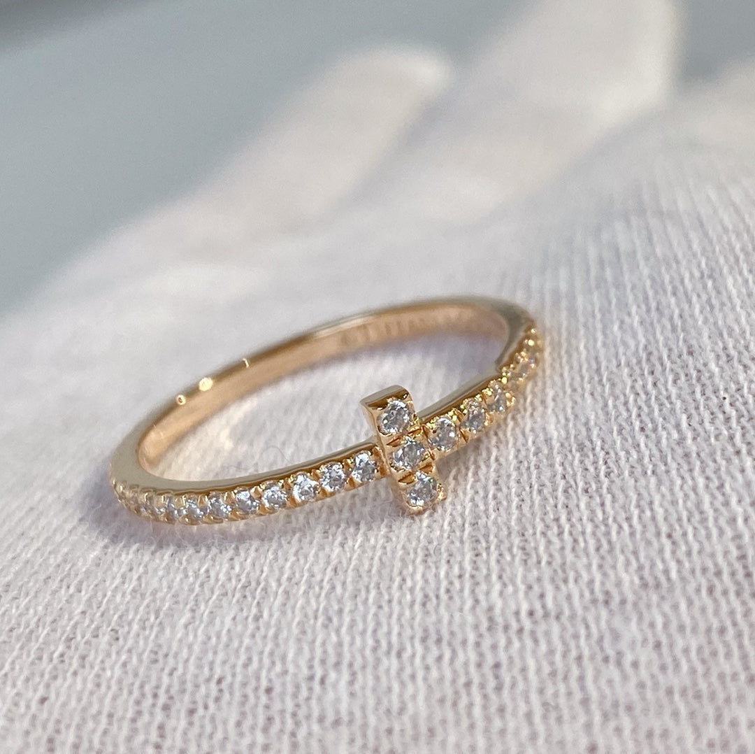Tiffany T Ring Cubic Zirconia Pink Gold