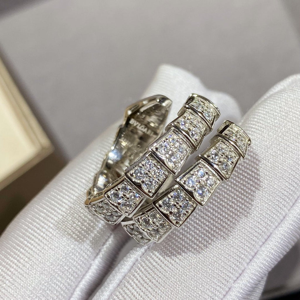 Bvlgari Serpenti Double Ring Silver Cubic Zirconia Paved