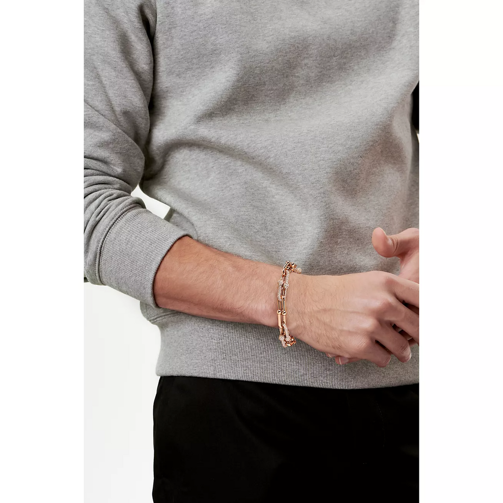 Tiffany Hardwear Large Link Pink Gold Paved Cubic Zirconia Bracelet