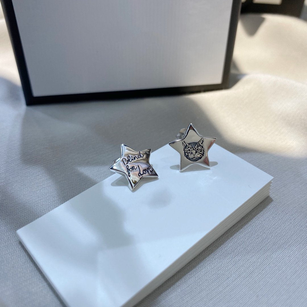 Gucci GG Silver Blind for Love Star Earrings