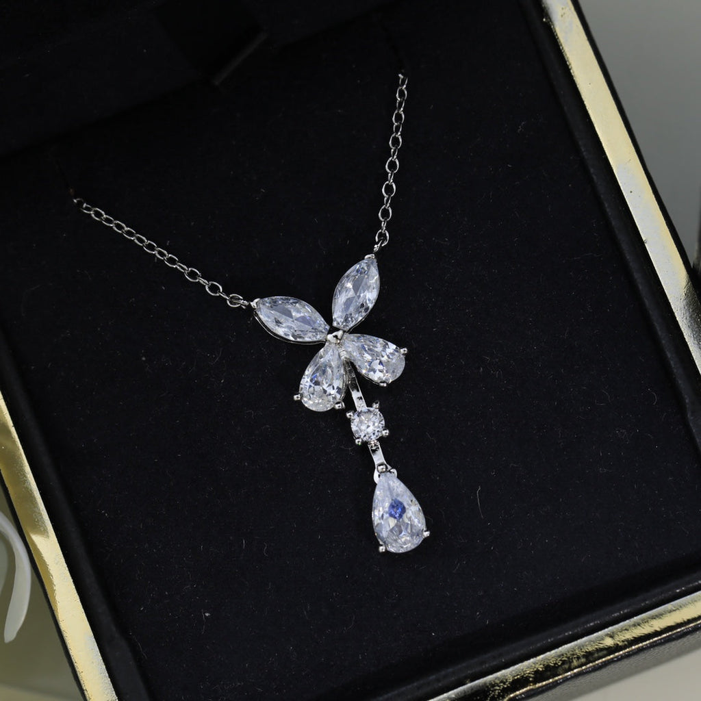 Graff Butterfly Pear Shape Classic Silver Cubic Zirconia Drop Necklace