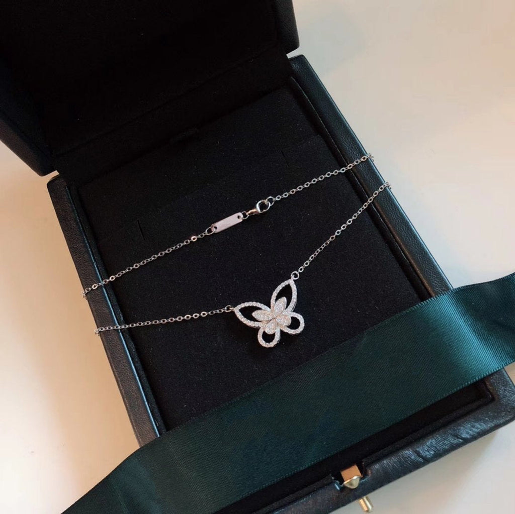 Graff Butterfly Silhouette Silver Cubic Zirconia Necklace