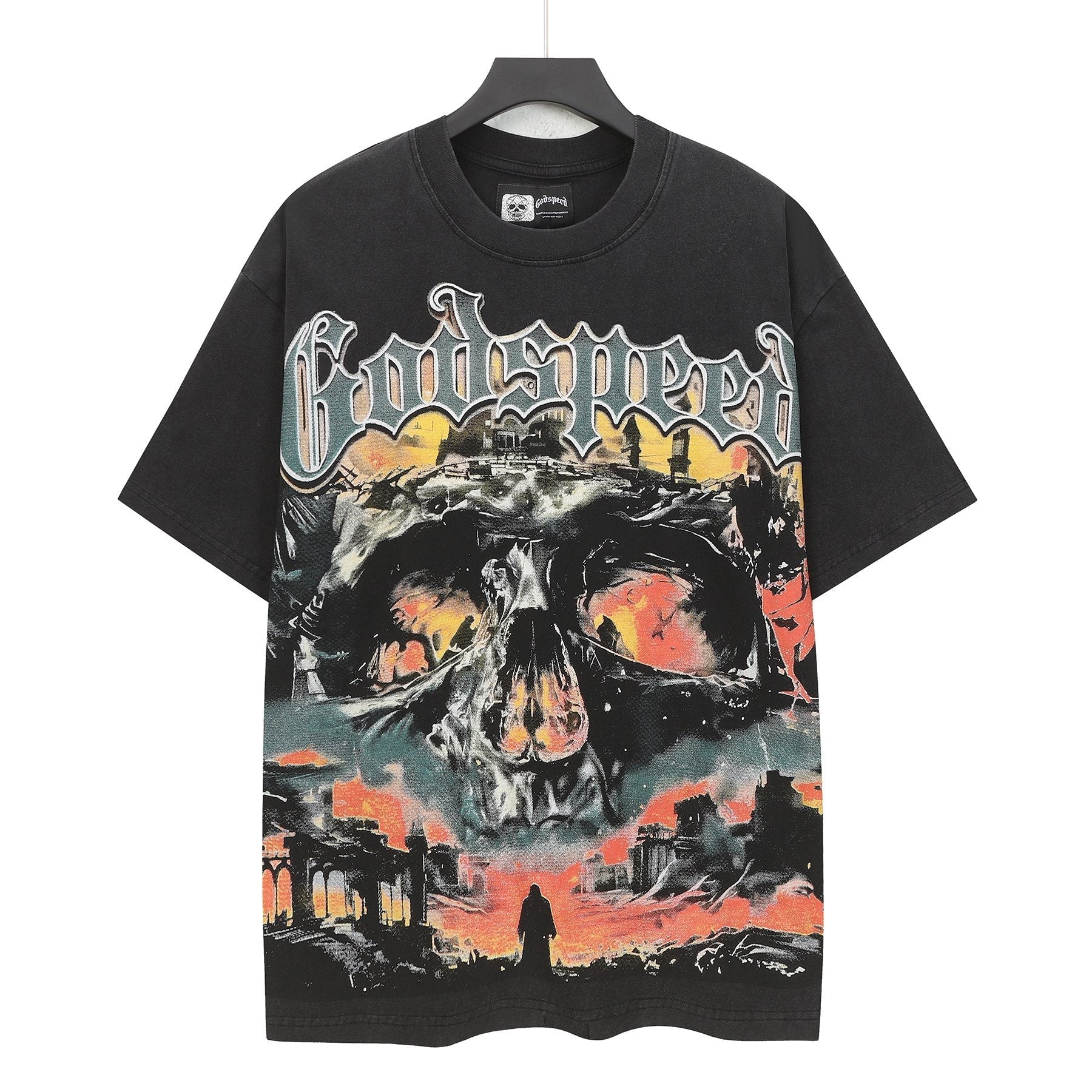 Godspeed Washed Black Skull Graphic T-Shirt — hero