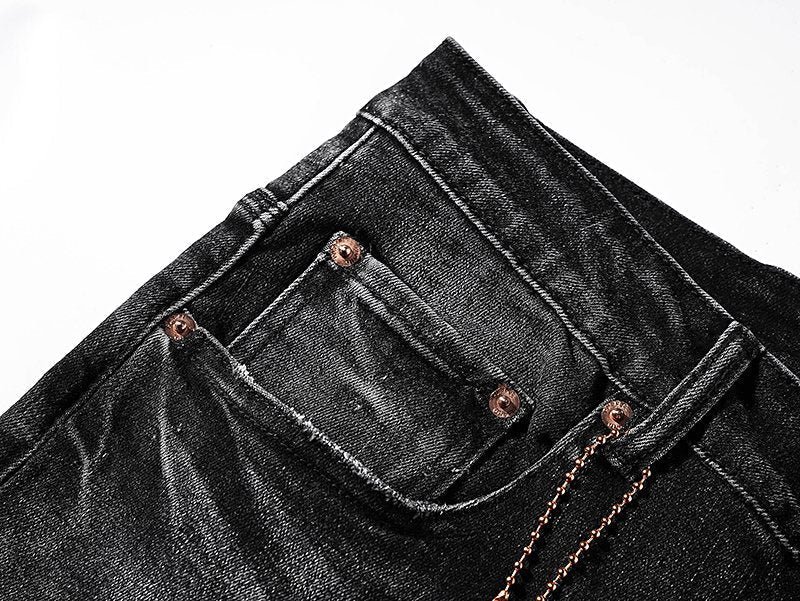 Purple Brand Black Washed Distressed Jeans — detail