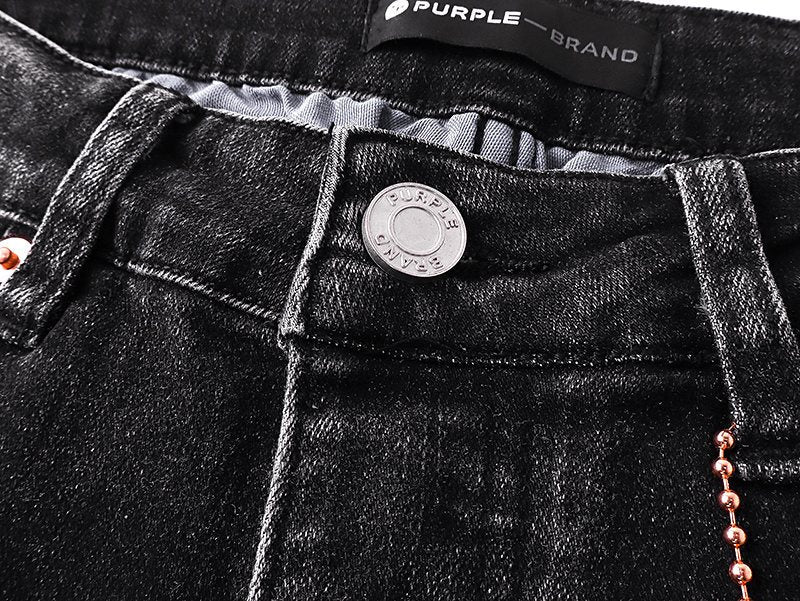 Purple Brand Black Distressed Paint Splatter Jeans — detail