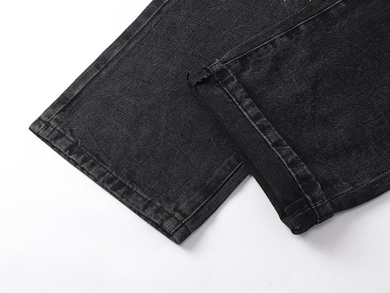 Purple Brand Black Rhinestone Washed Jeans — detail