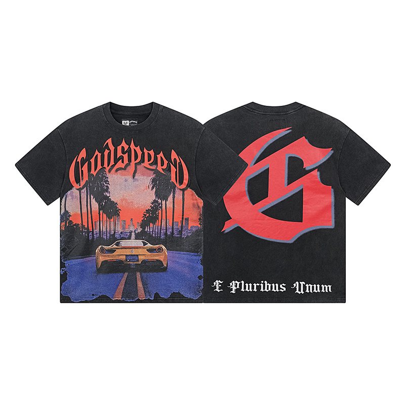 Godspeed Washed Black Car & Palm Graphic T-Shirt — hero