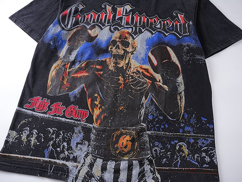 Godspeed Washed Black Skull Boxing Graphic T-Shirt — detail