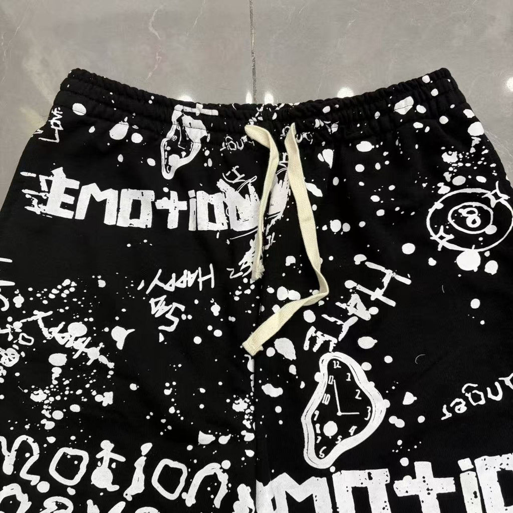 MIXED EMOTION Graffiti Paint Splatter Drawstring Shorts — fabric_closeup