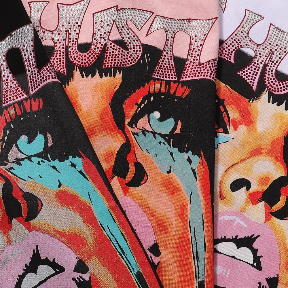Life Hustlere Crying Woman Rhinestone Graphic T-Shirt — fabric_closeup