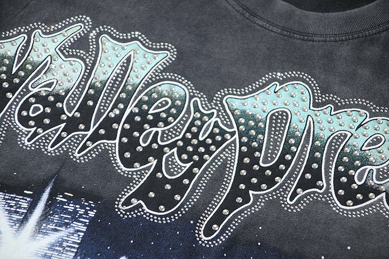 VALE USA Washed Black Rhinestone Graphic T-Shirt — detail