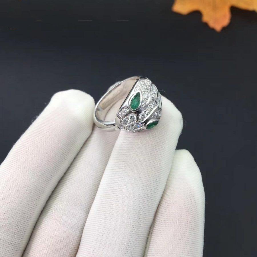 Bvlgari Serpenti Ring Snake Malachite Silver Cubic Zirconia