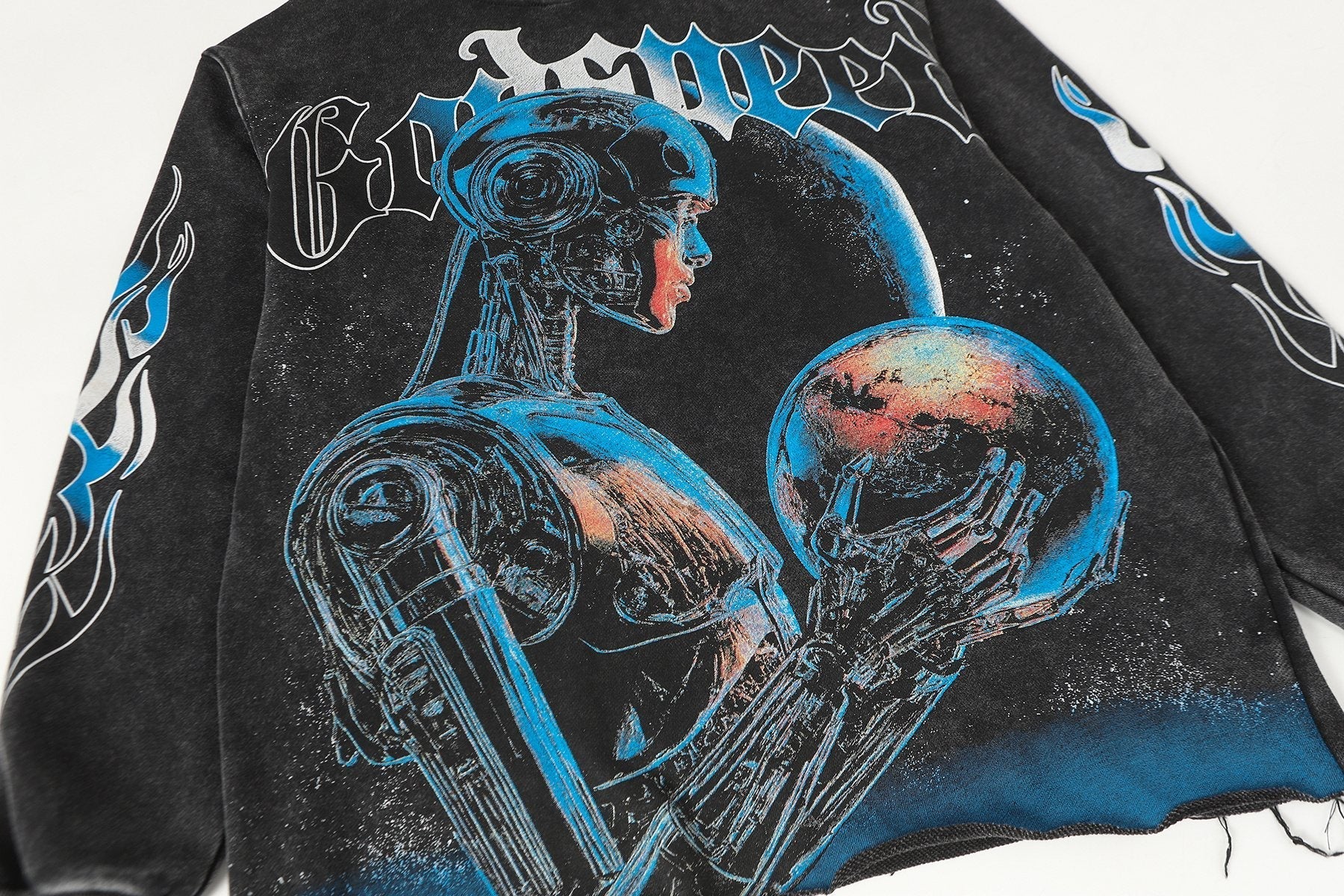 Godspeed Robot Skull Flame Graphic Hoodie — detail