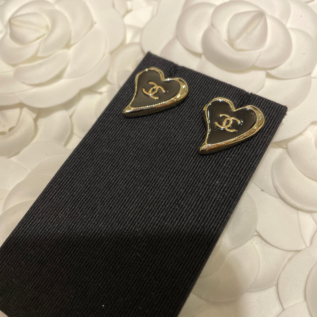 Chanel Double C Gold Love Heart Earrings